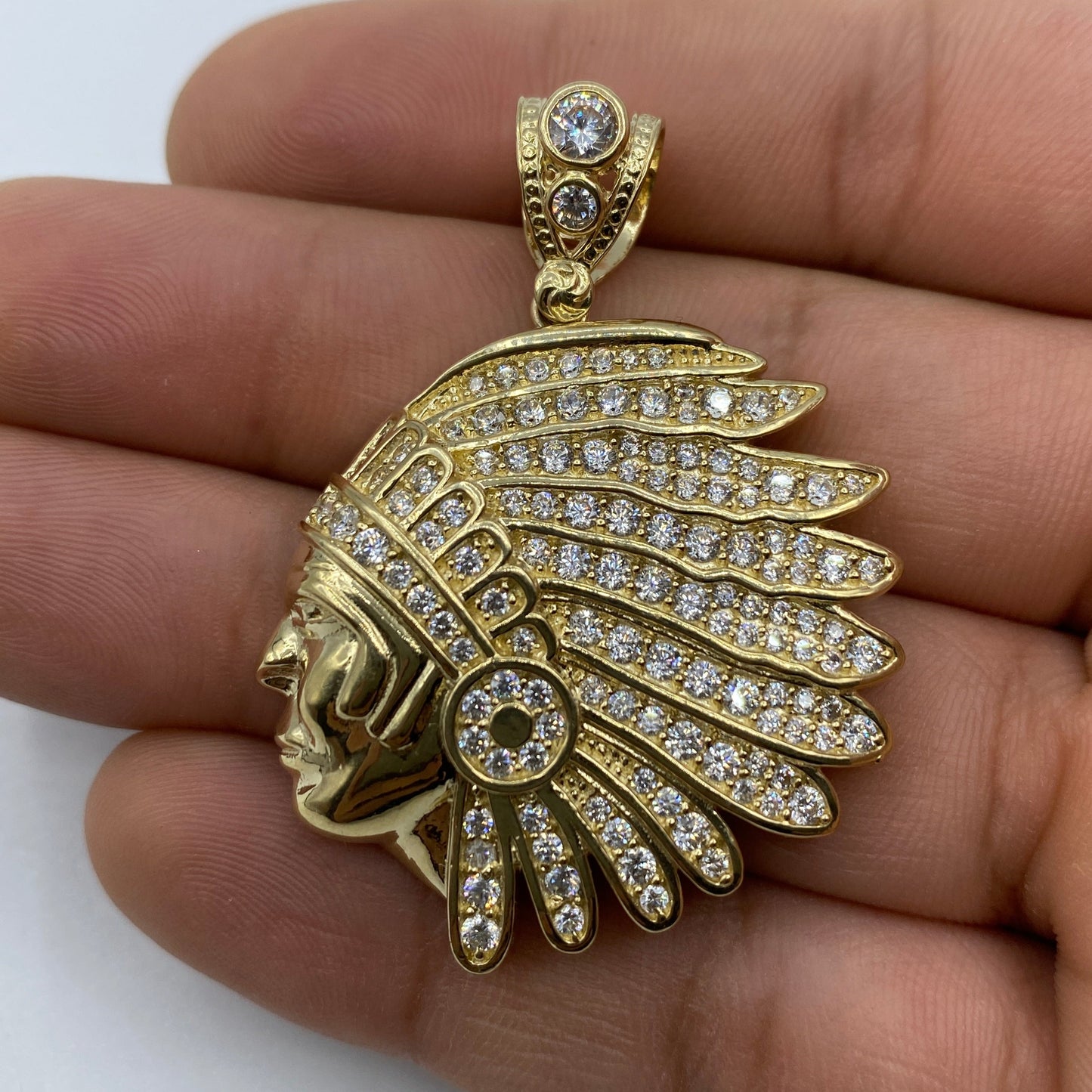 14K Indian Chief Head Pendant
