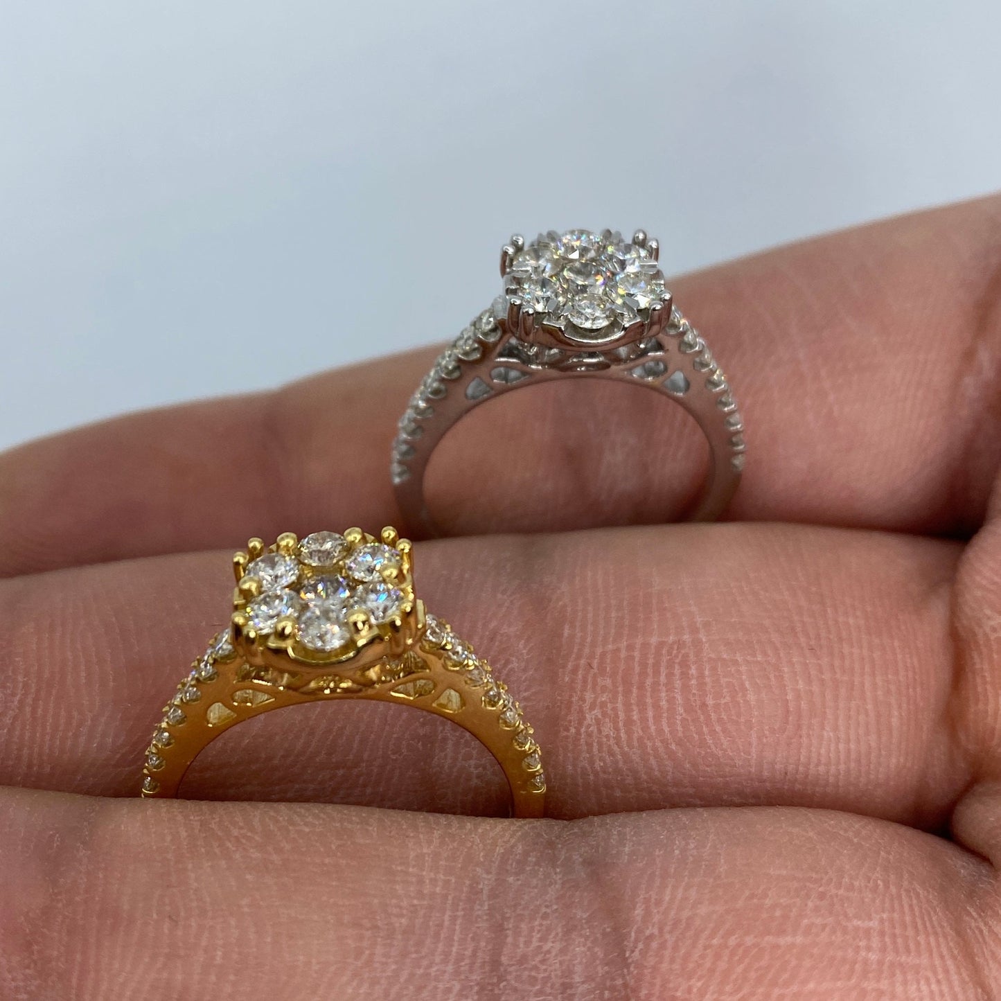 14K Large Flower Diamond Engagement Ring