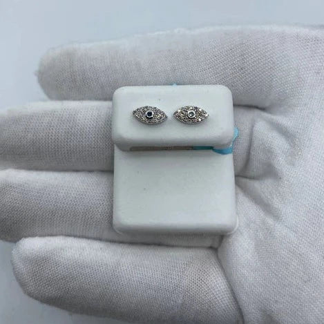 14K Teal Center Stone Evil Eye Diamond Earrings