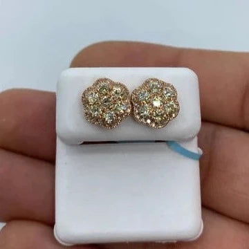 14K Large 3D Flower Diamond Earrings