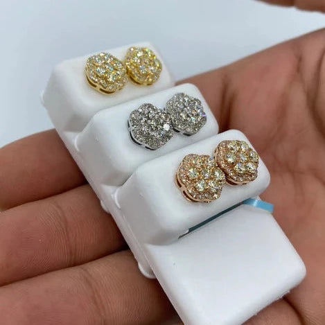 14K Large 3D Flower Diamond Earrings