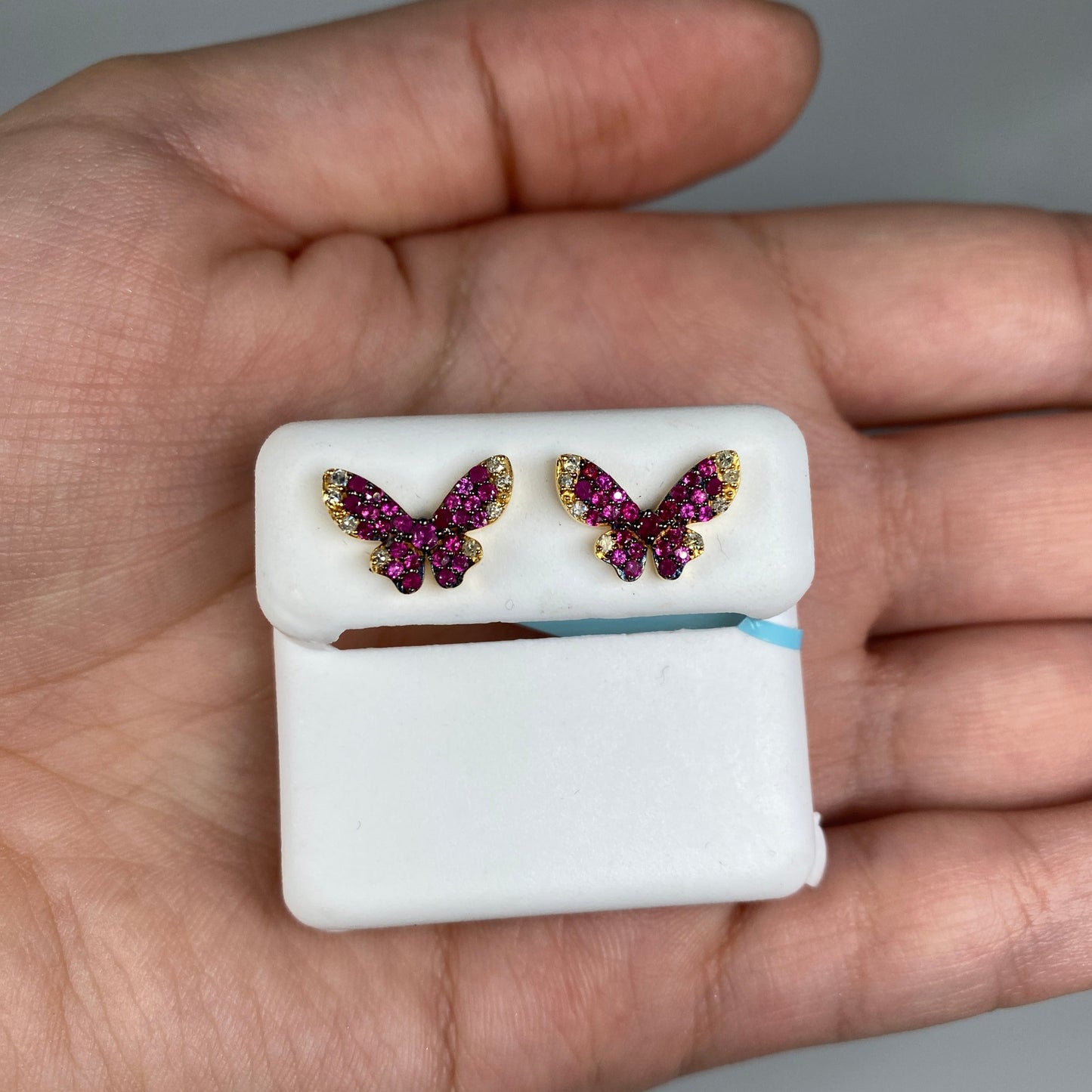 14K Purple Butterfly Diamond Earrings