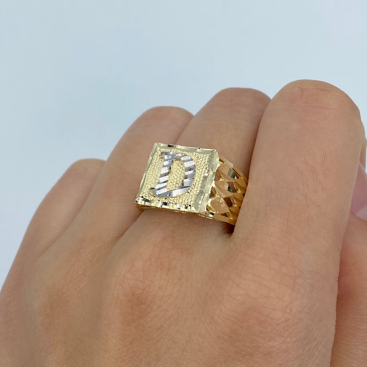 10K Initial Letter Square Block Ring