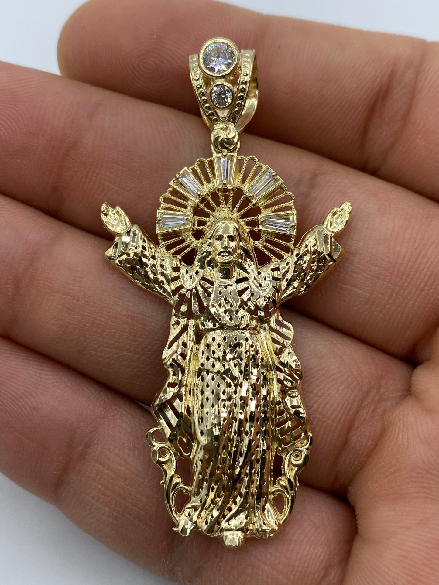 14K Jesus With Halo Pendant 2.25"