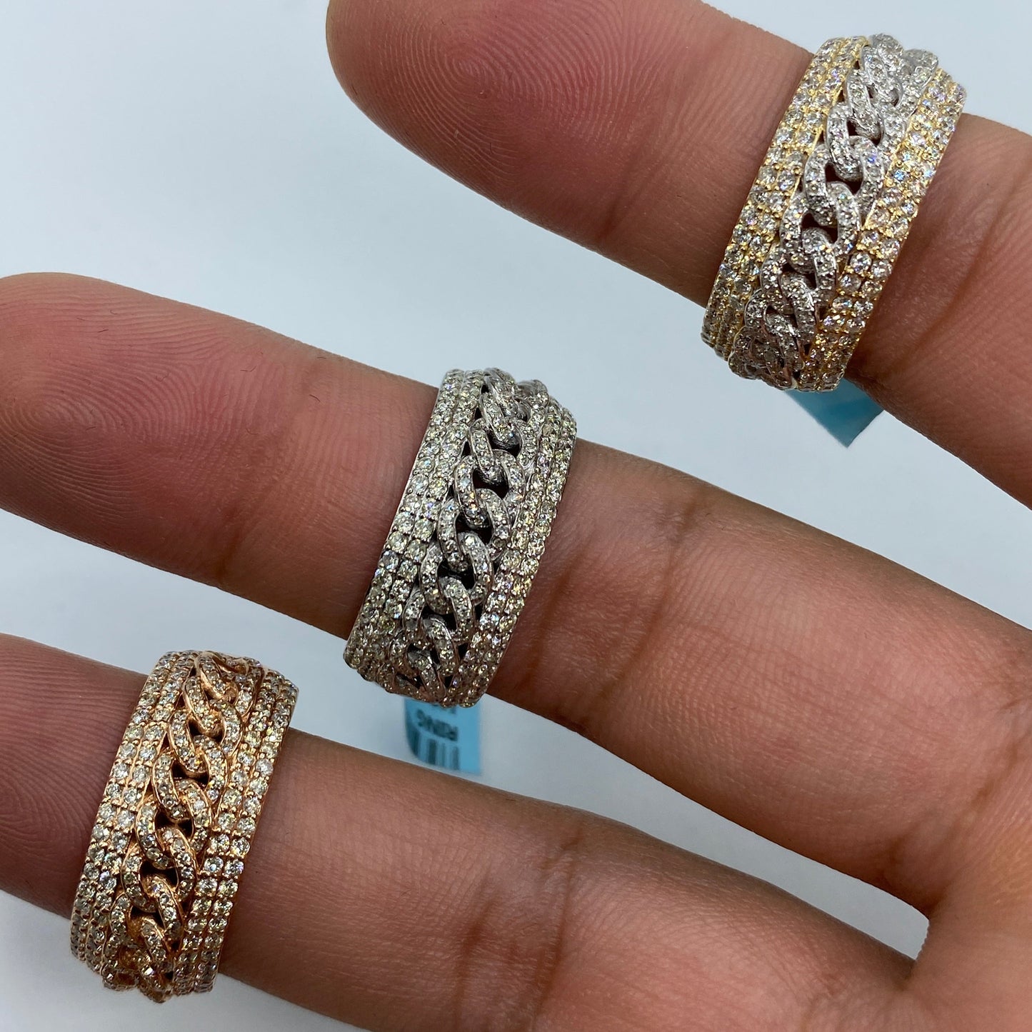14K Gold 10MM Iced Cuban Link Banded Diamond Ring