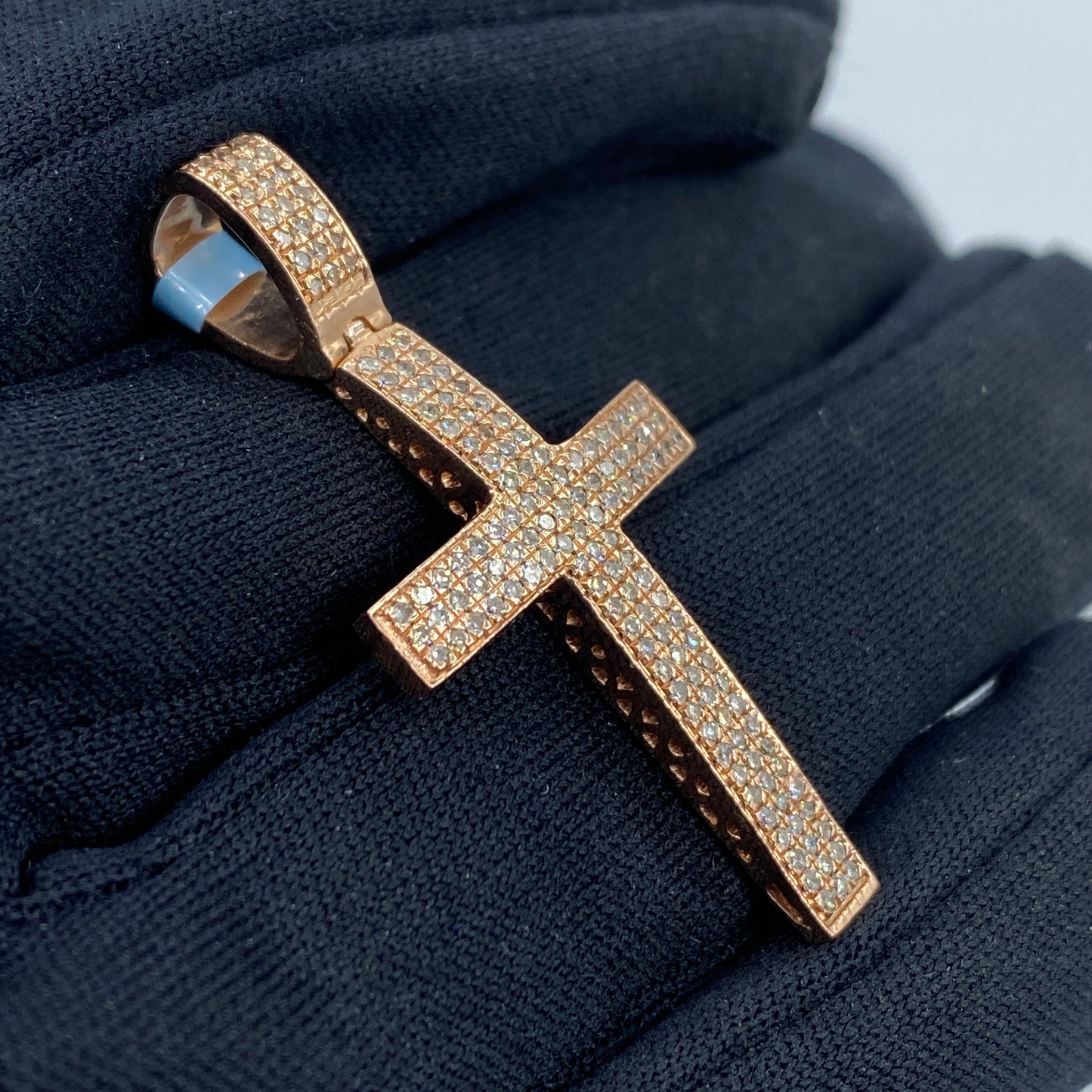 14K Rose Gold Latin Cross Diamond Pendant