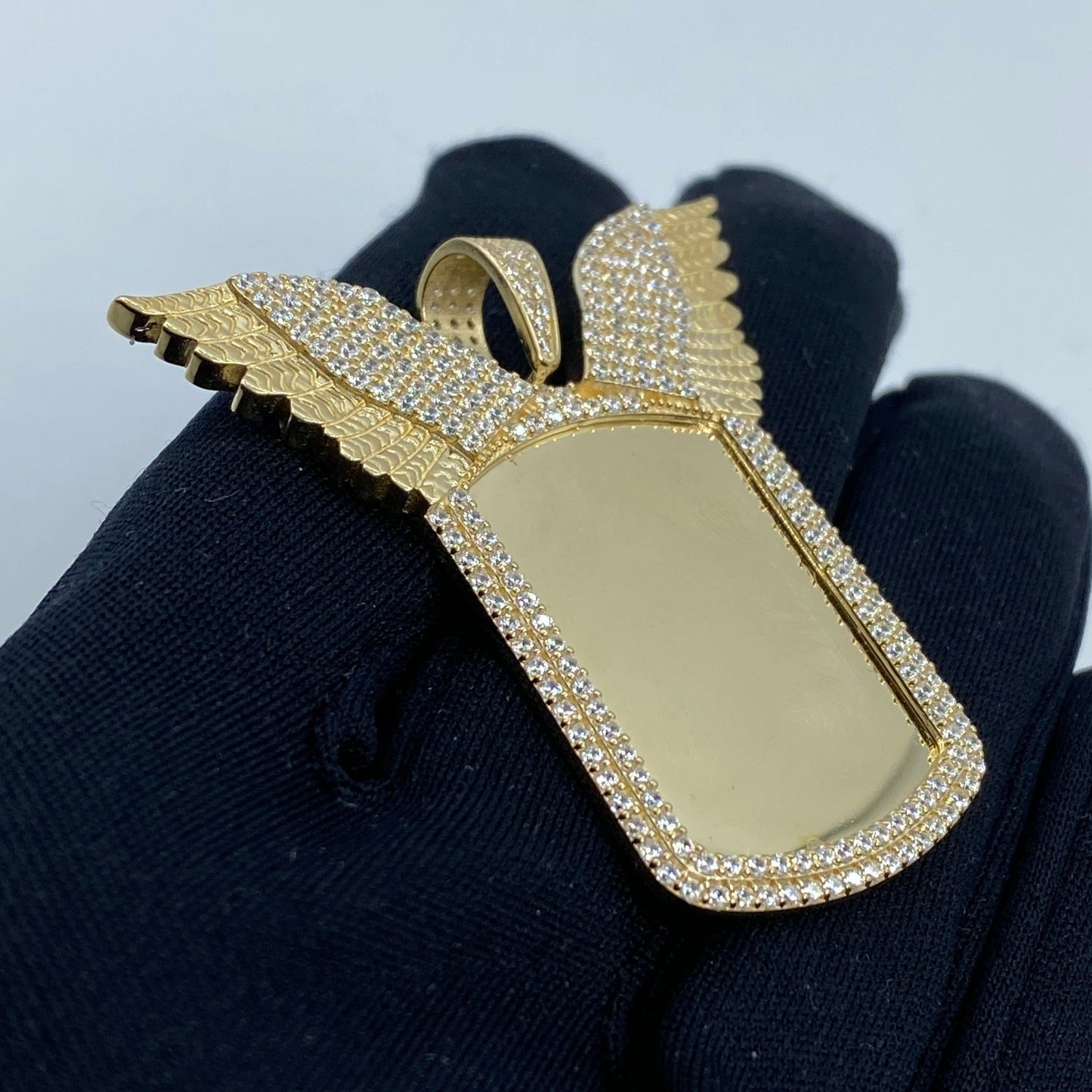 14K Rectangle Angel Wings Picture Photo Pendant