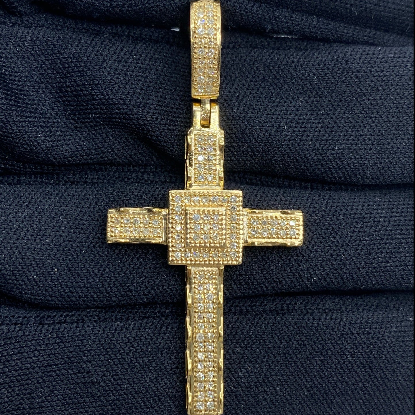10K Square Budded Cross Diamond Pendant