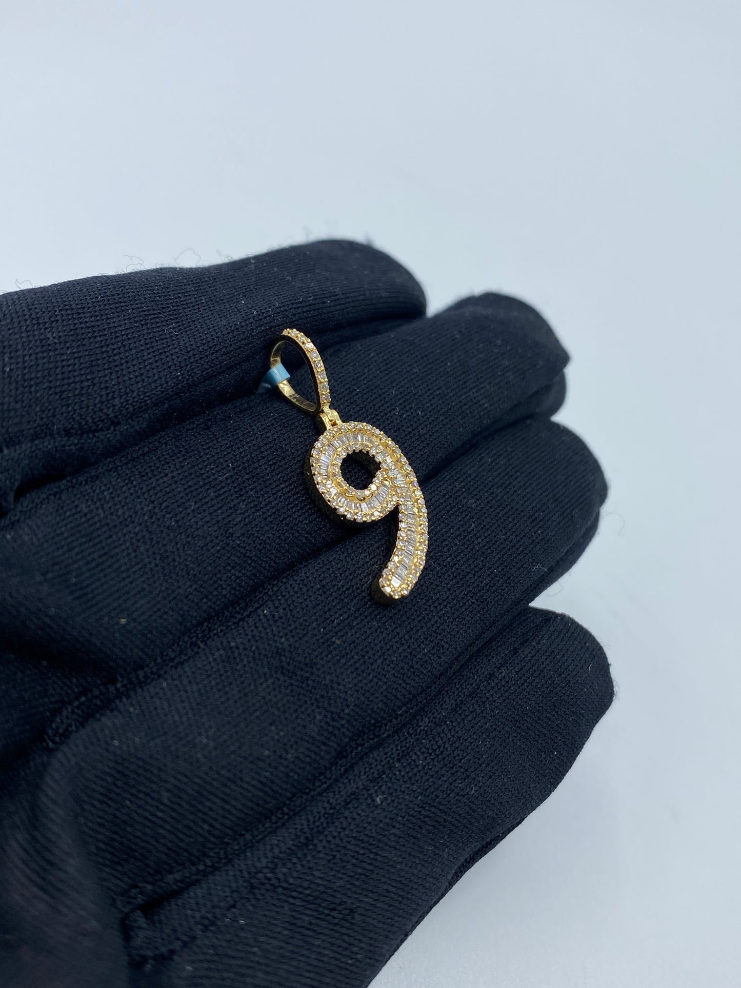 14k Number 9 Diamond Baguette Pendant