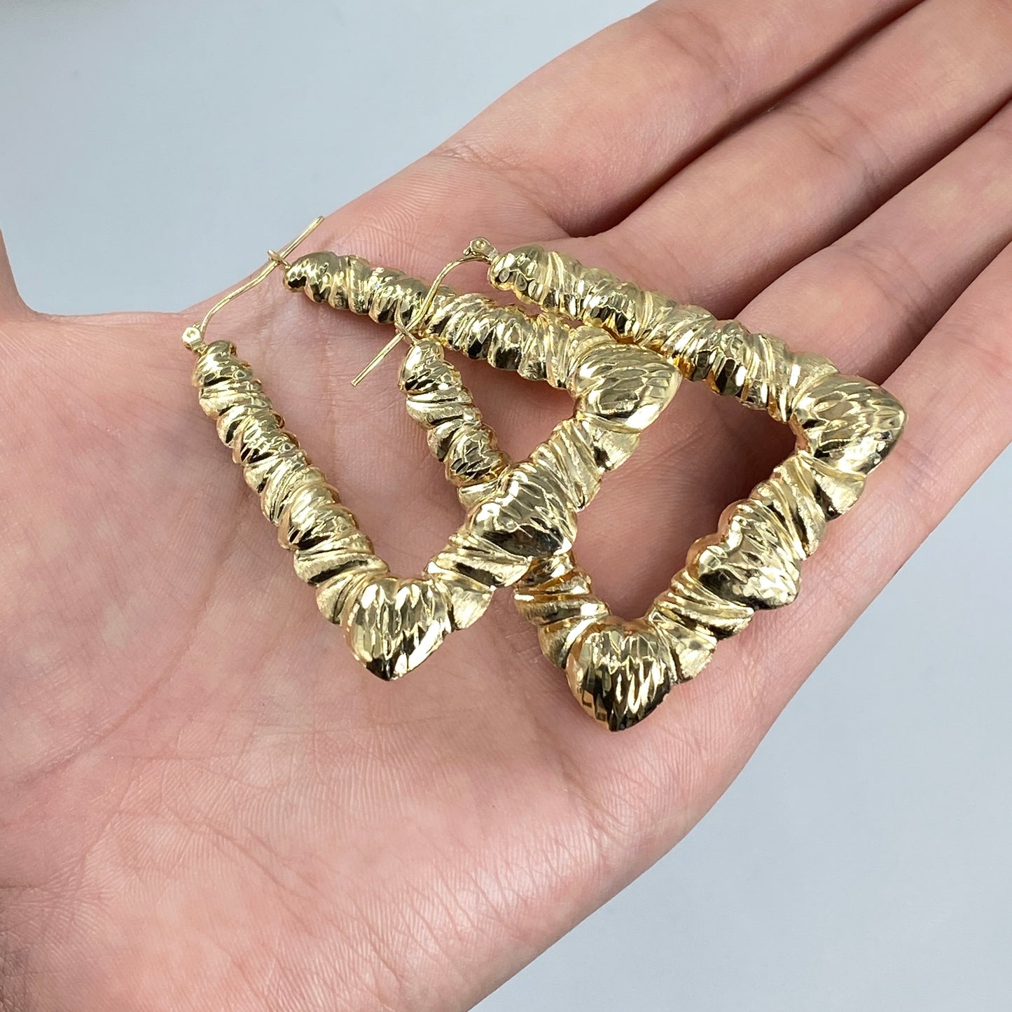 10K Puff Heart Hoop Earrings