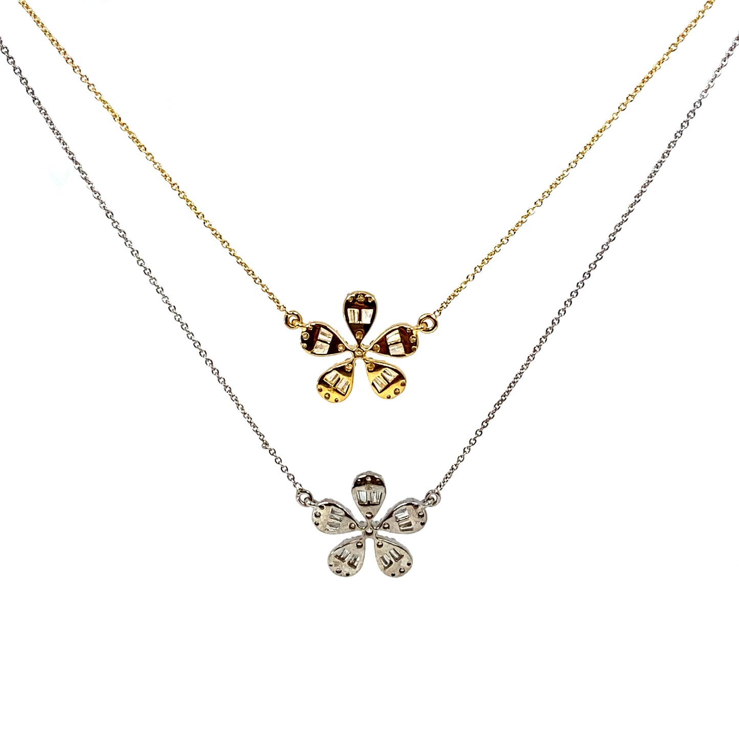 14K Daisy Flower Diamond Baguette Necklace