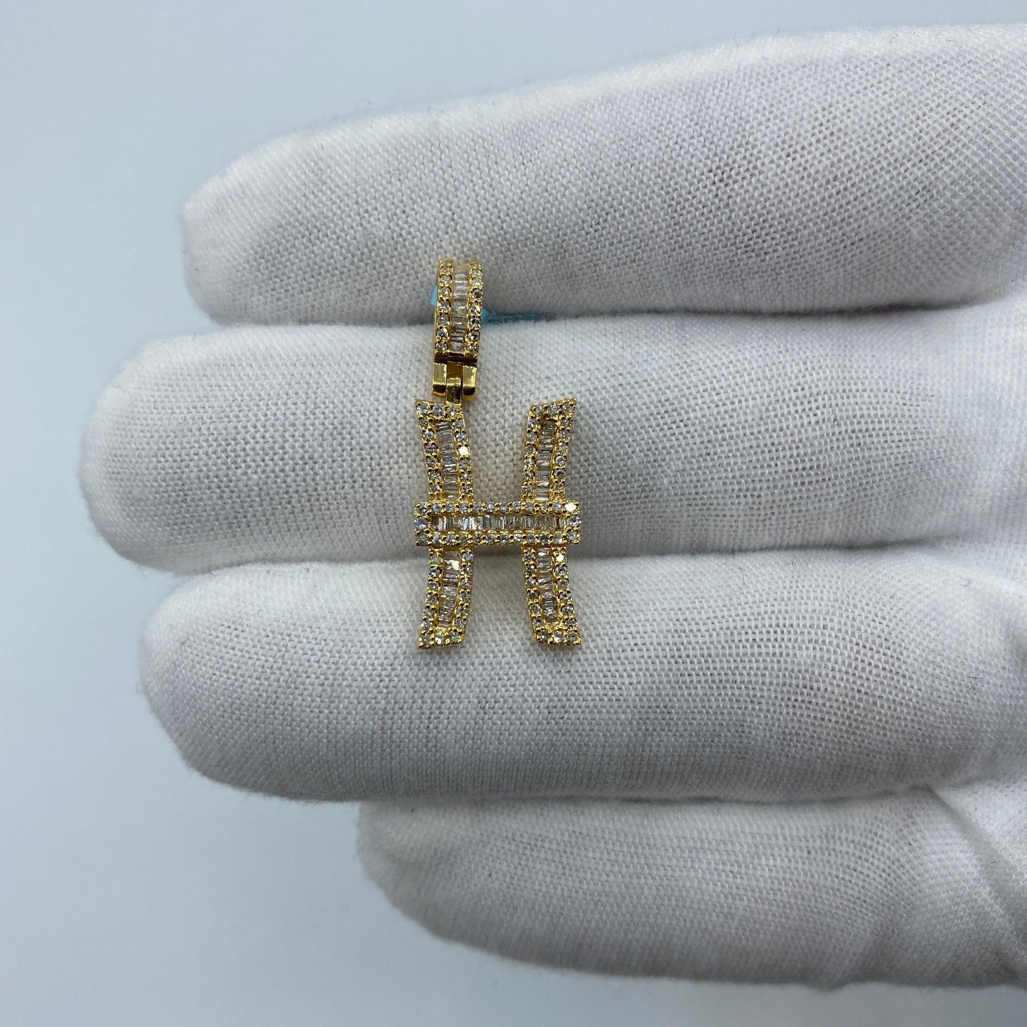 14K Initial H Diamond Baguette Pendant