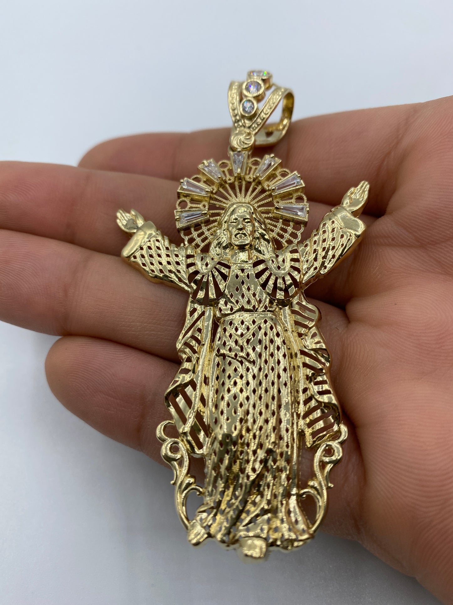 14K Jesus With Halo Pendant 3.25"