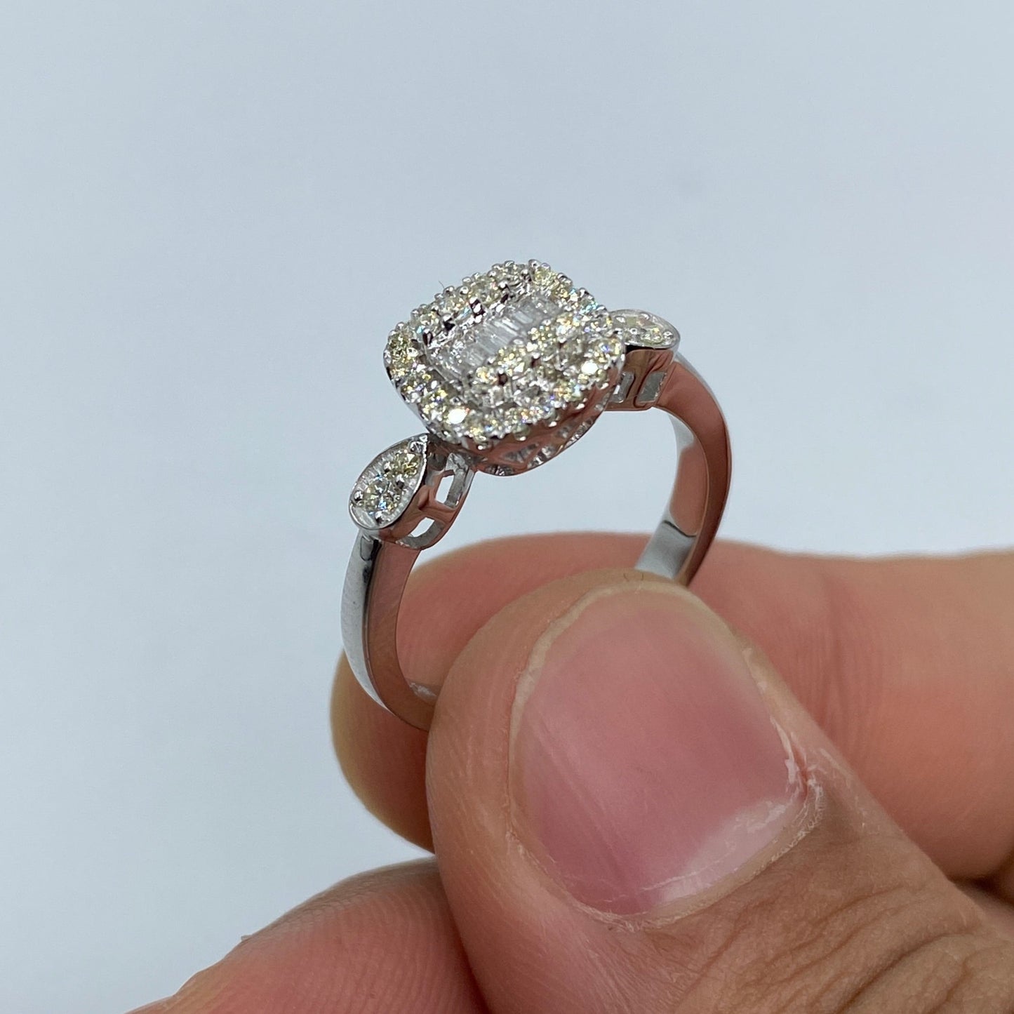 14K Square Diamond Baguette Engagement Ring