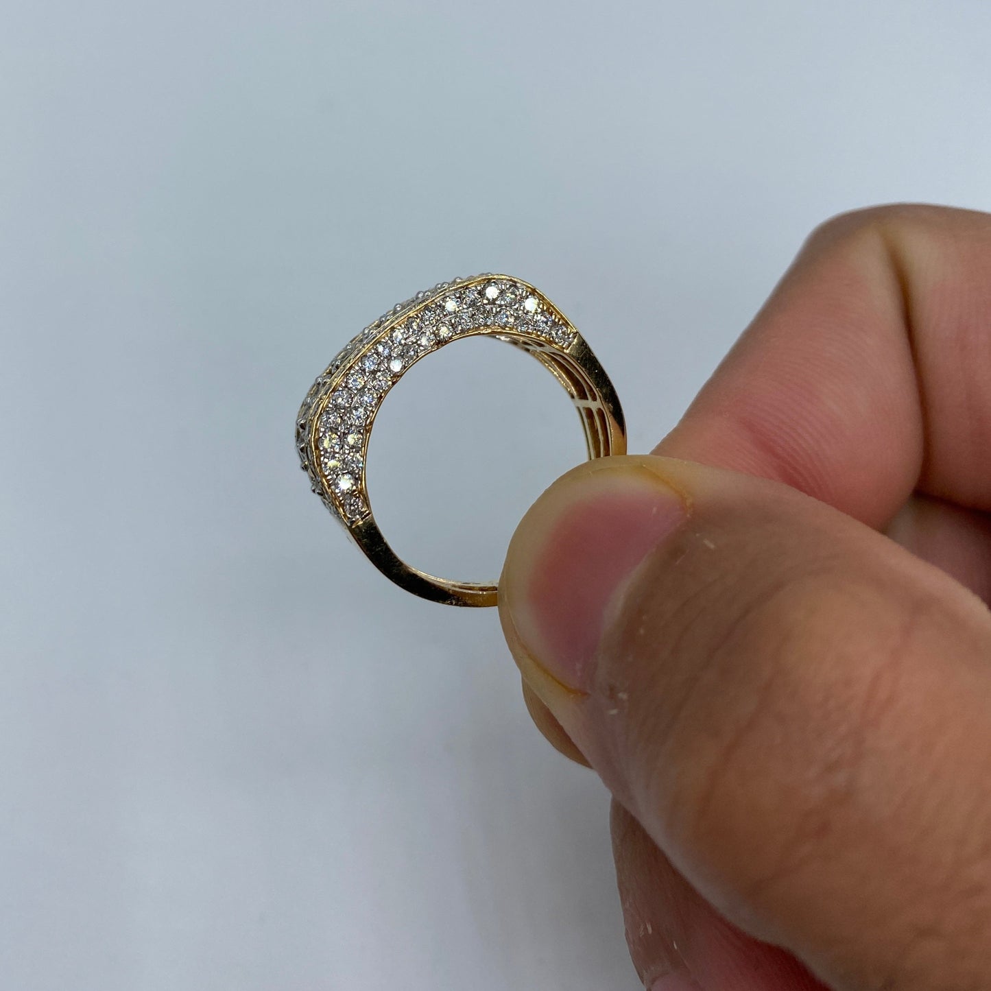 14K Rectangle Flowers Diamond Ring
