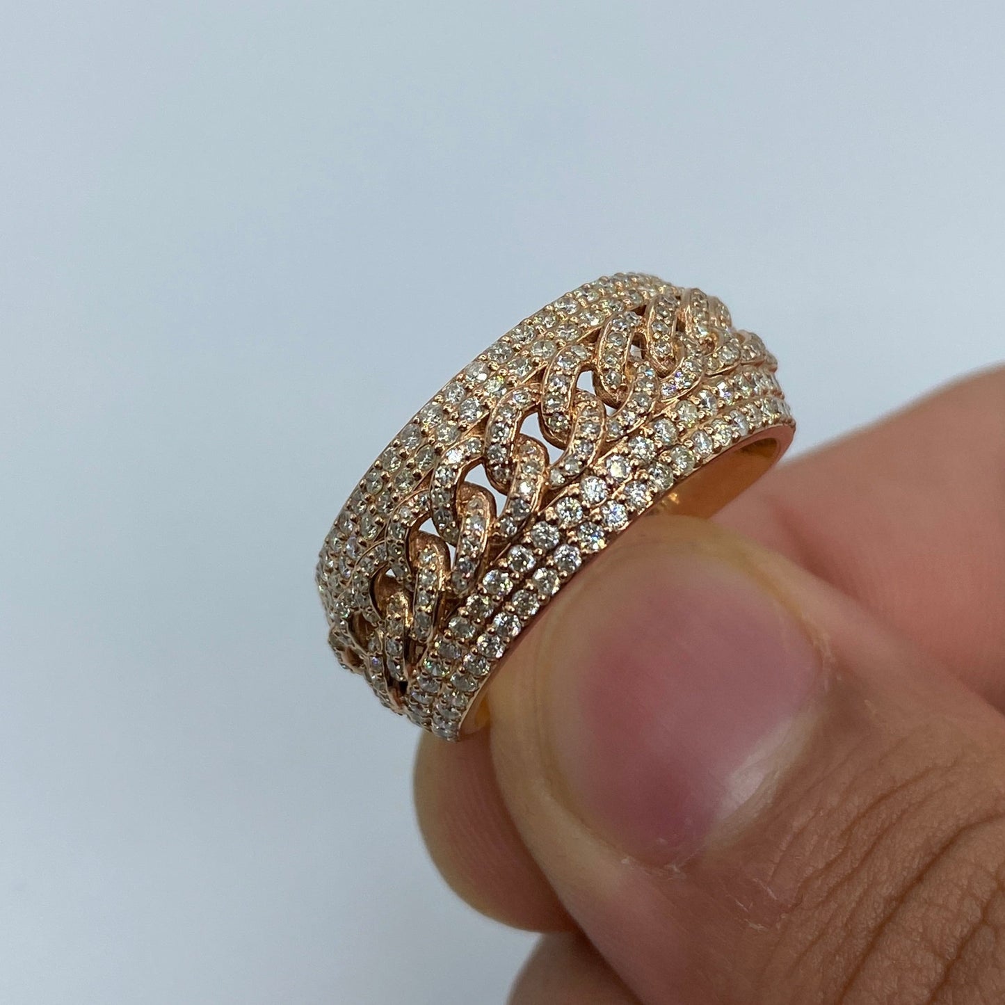 14K Gold 10MM Iced Cuban Link Banded Diamond Ring