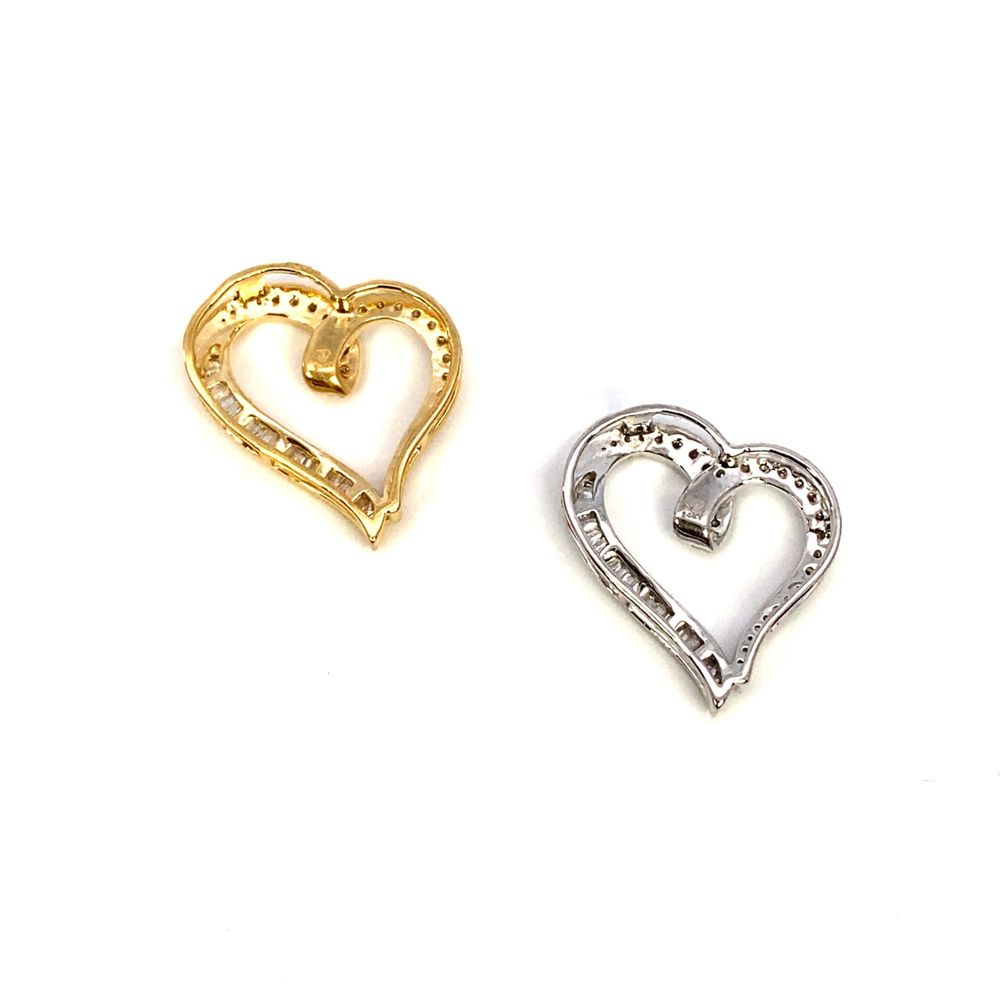 14K Ribbon Heart Diamond Baguette Pendant