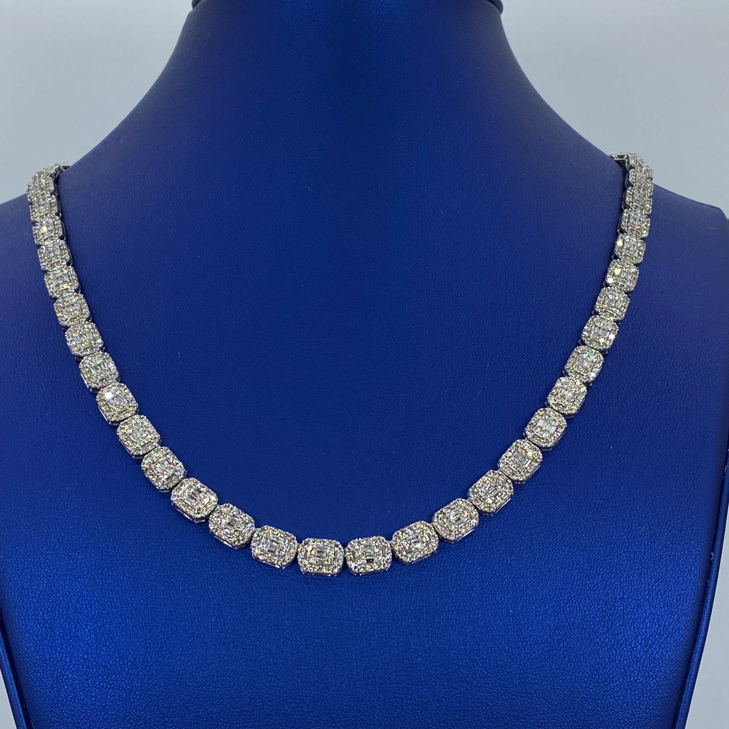 10K 7.5MM Rectangle Diamond Baguette Link Chain 20"