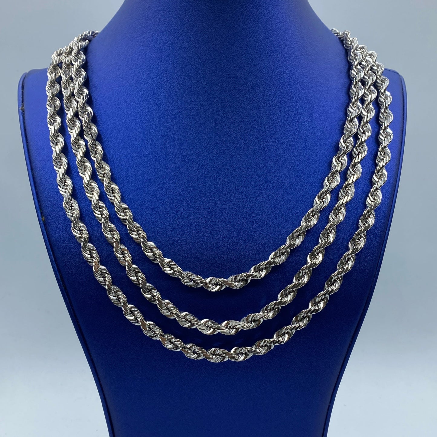 Rope Chain Necklace Real 10K White Gold Full Collection