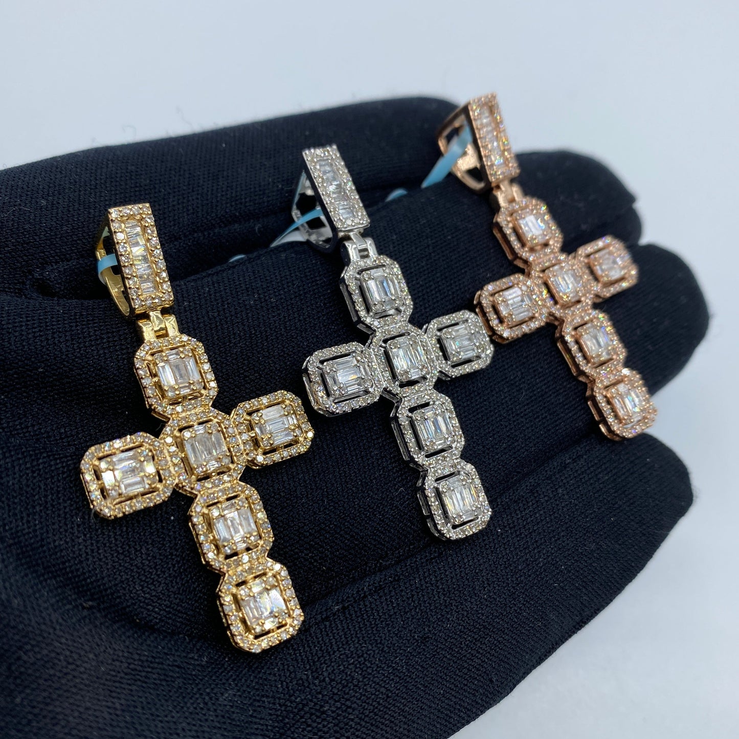 14K Cross Square Baguette Pendant