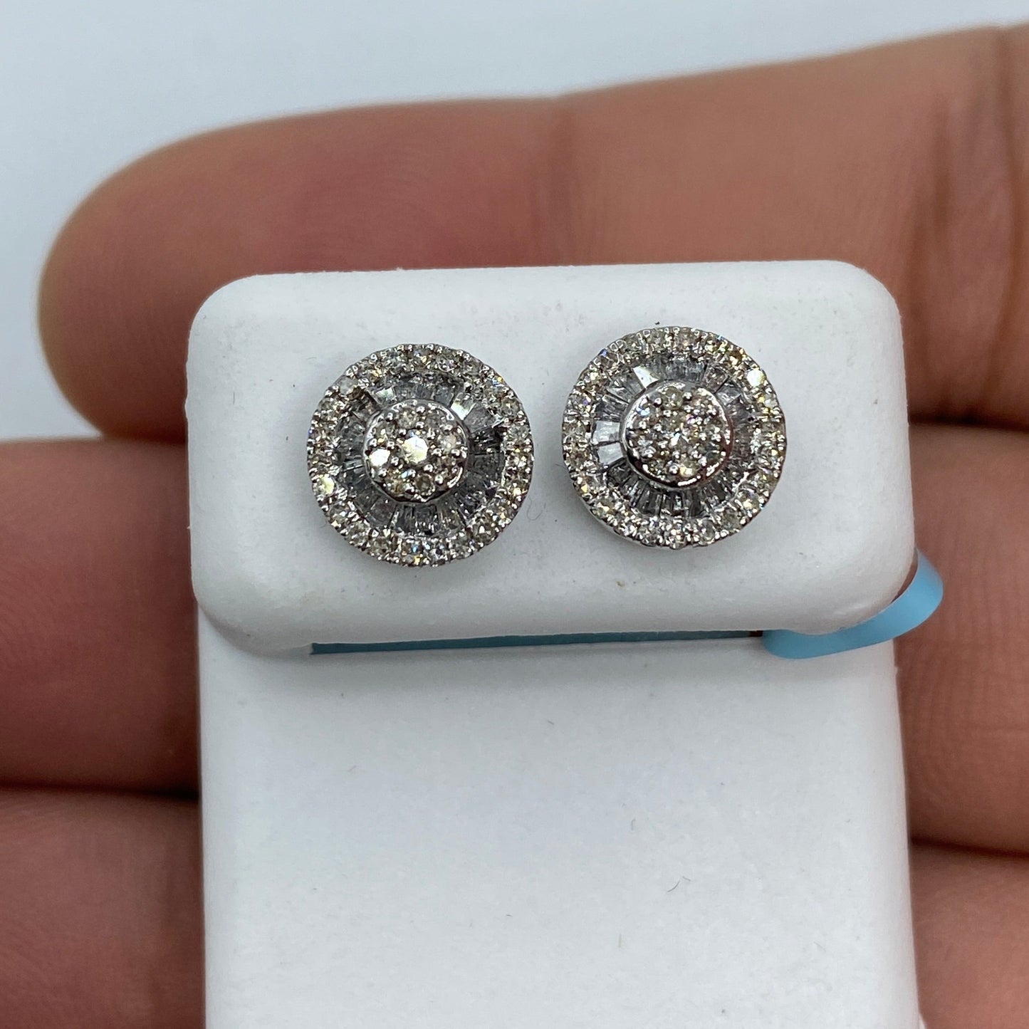 14K Circle Gutter Diamond Baguette Earrings