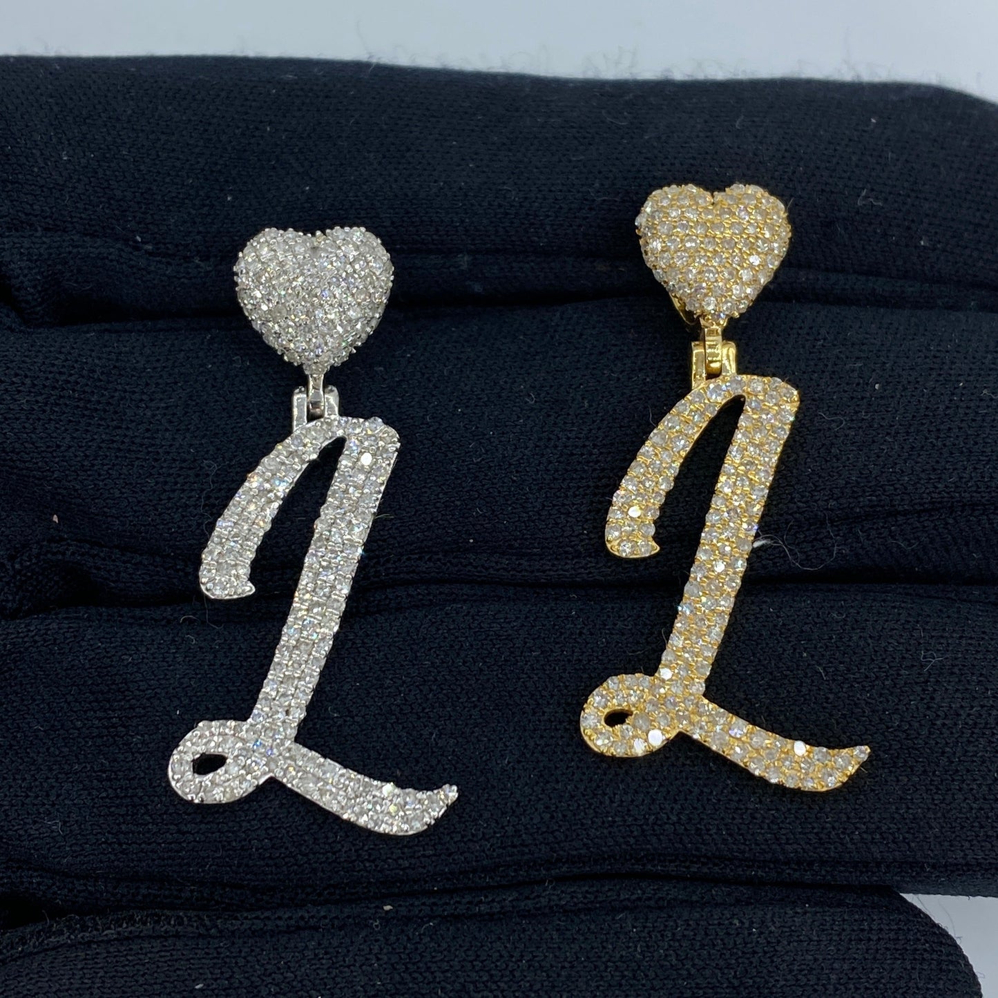 14K Script Initial Letter Heart Diamond Pendants Full Collection