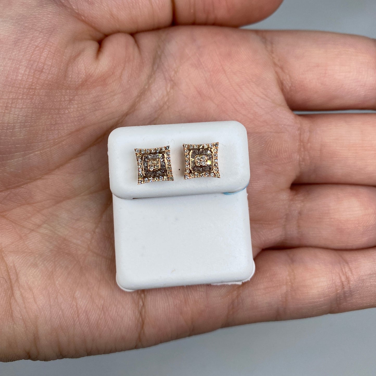14K Square Crown Diamond Baguette Stud Earrings