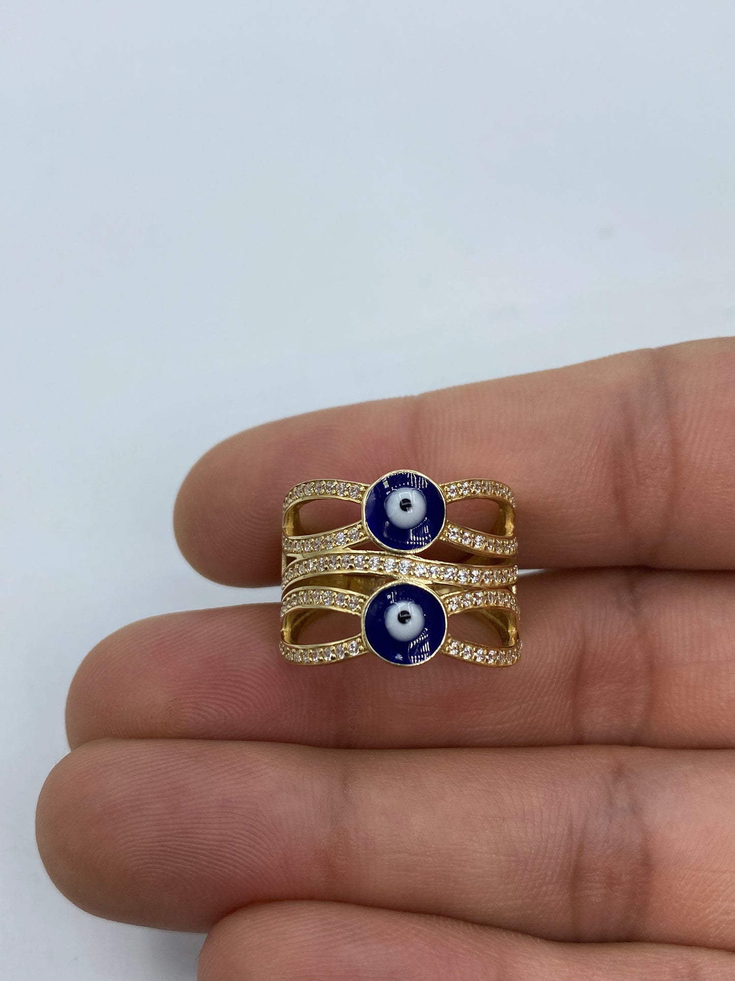 14K Evil Eye Wave Ring
