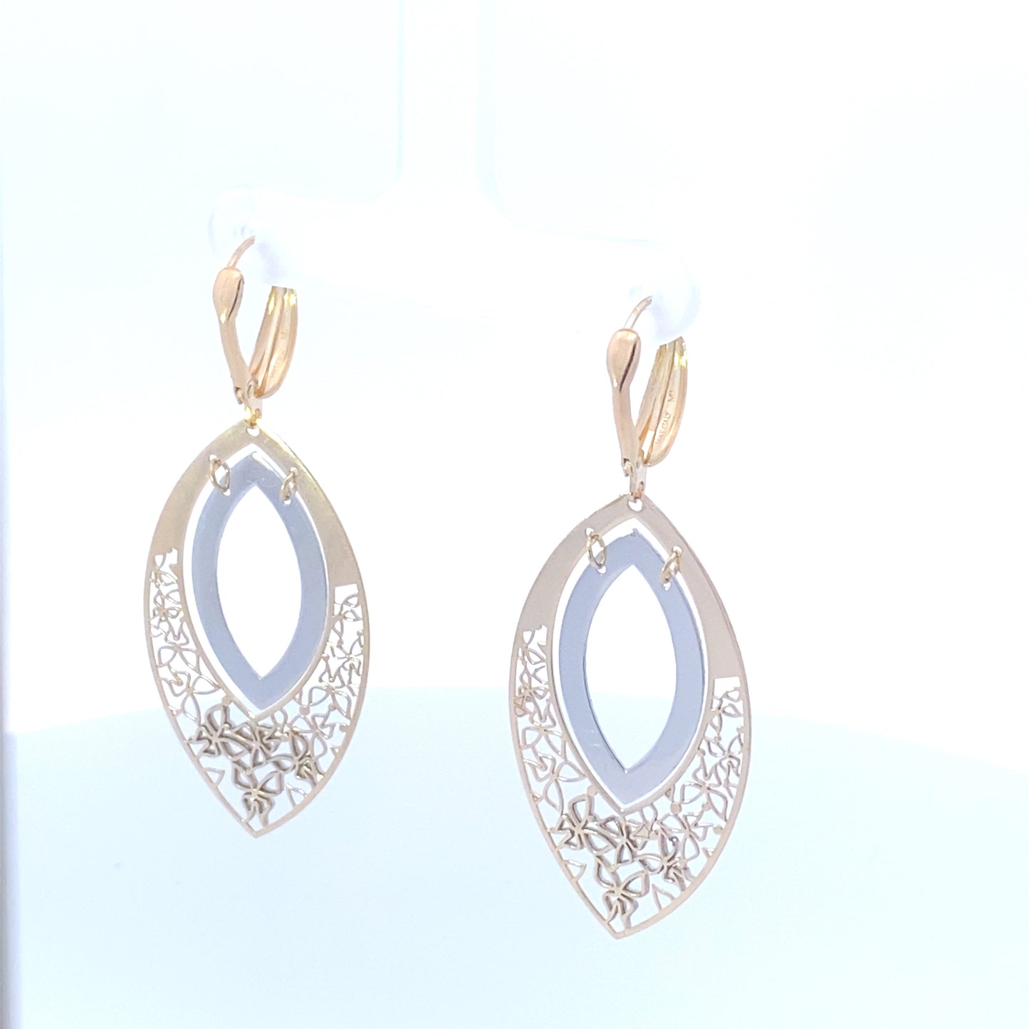 14K Gold Oval Hanging Earrings