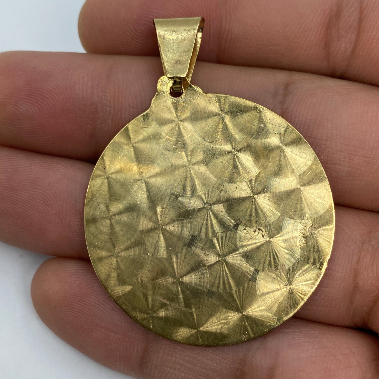 14K Saint Caridad del Cobre Round Medallion Pendant 2.0"
