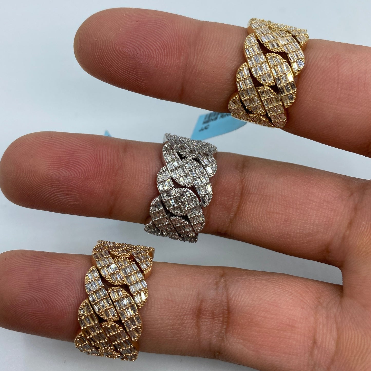 14K Gold 13MM Snake Cuban Link Diamond Baguette Ring