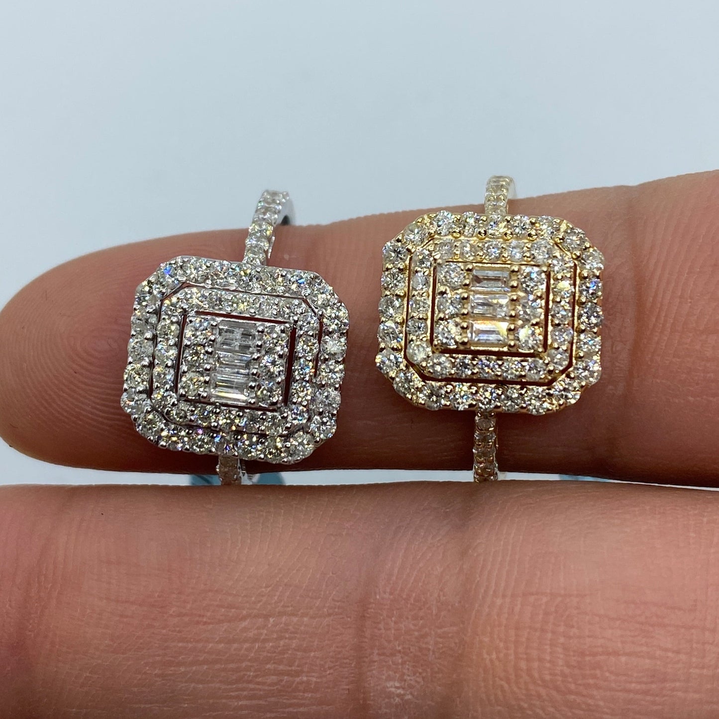 14K Rectangle Diamond Baguette Center Engagement Ring