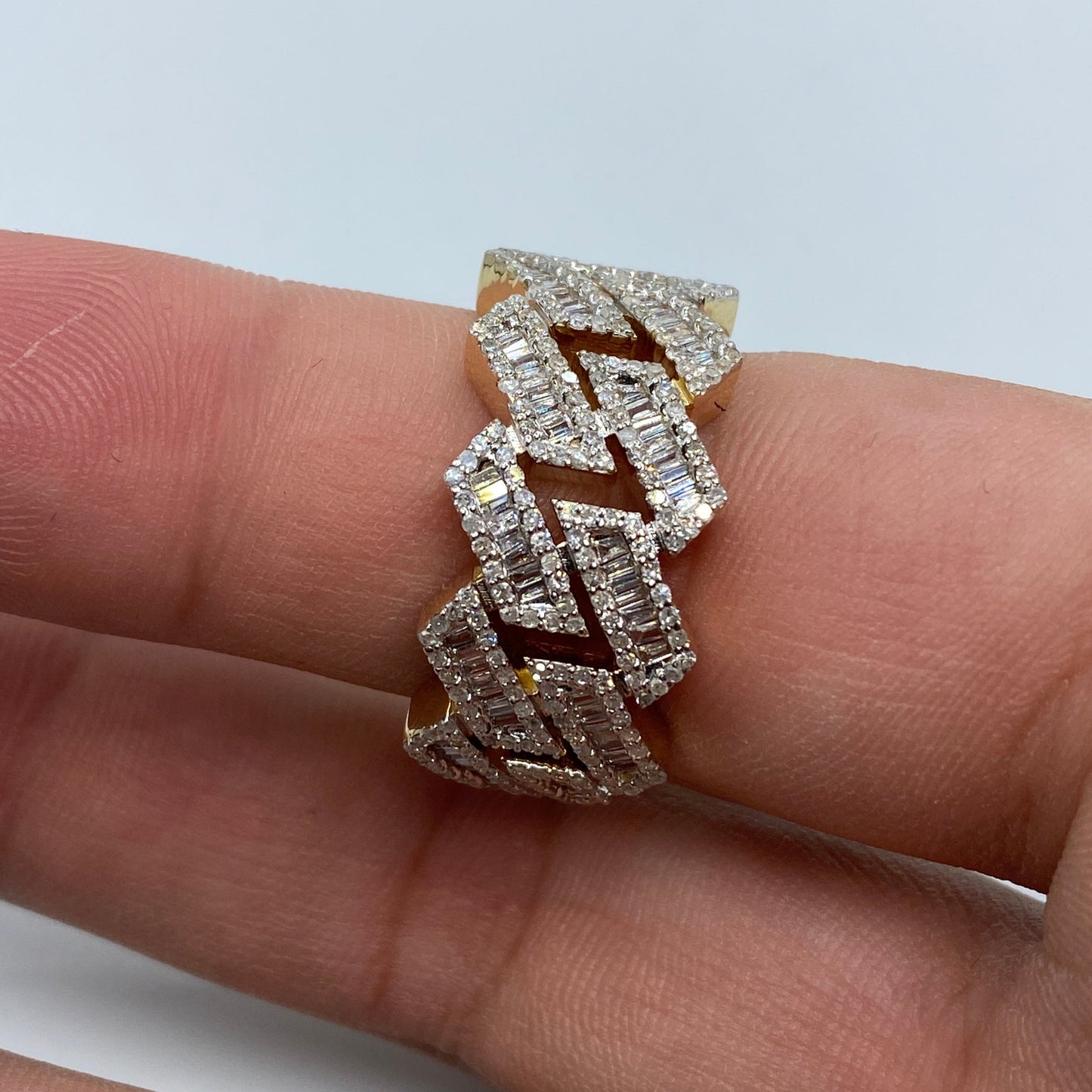 14K Gold 13MM Cuban Link Diamond Baguette Ring