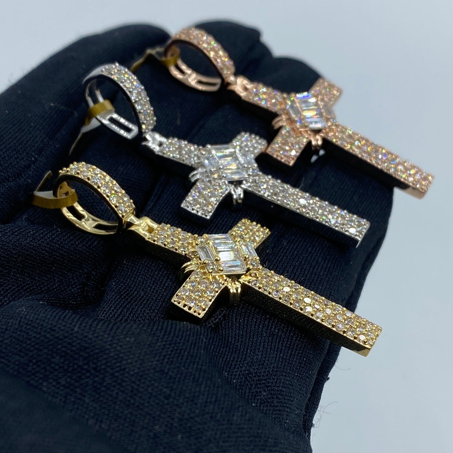 10K Cross Diamond Baguette Pendant