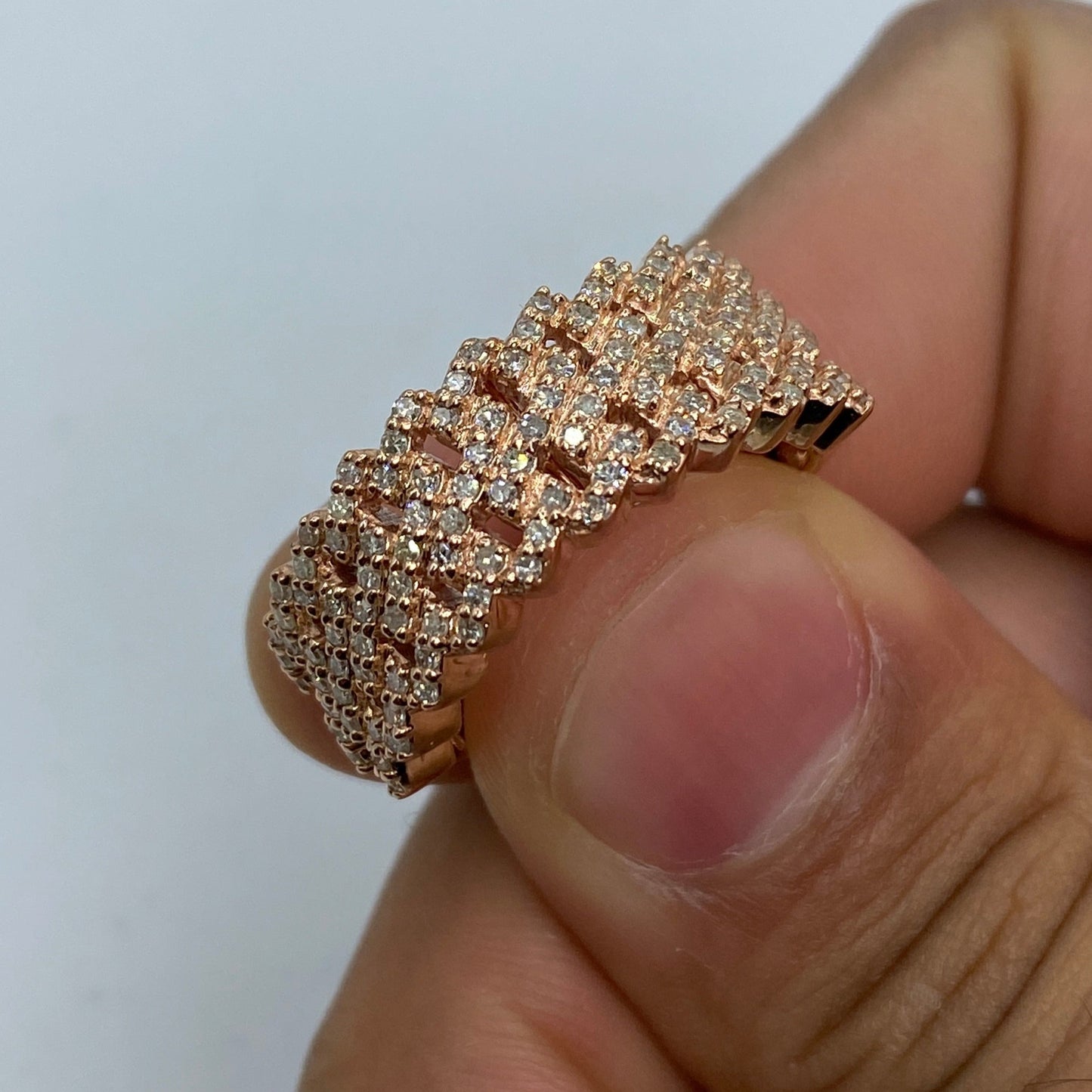 10K Double Cuban Link Diamond Ring