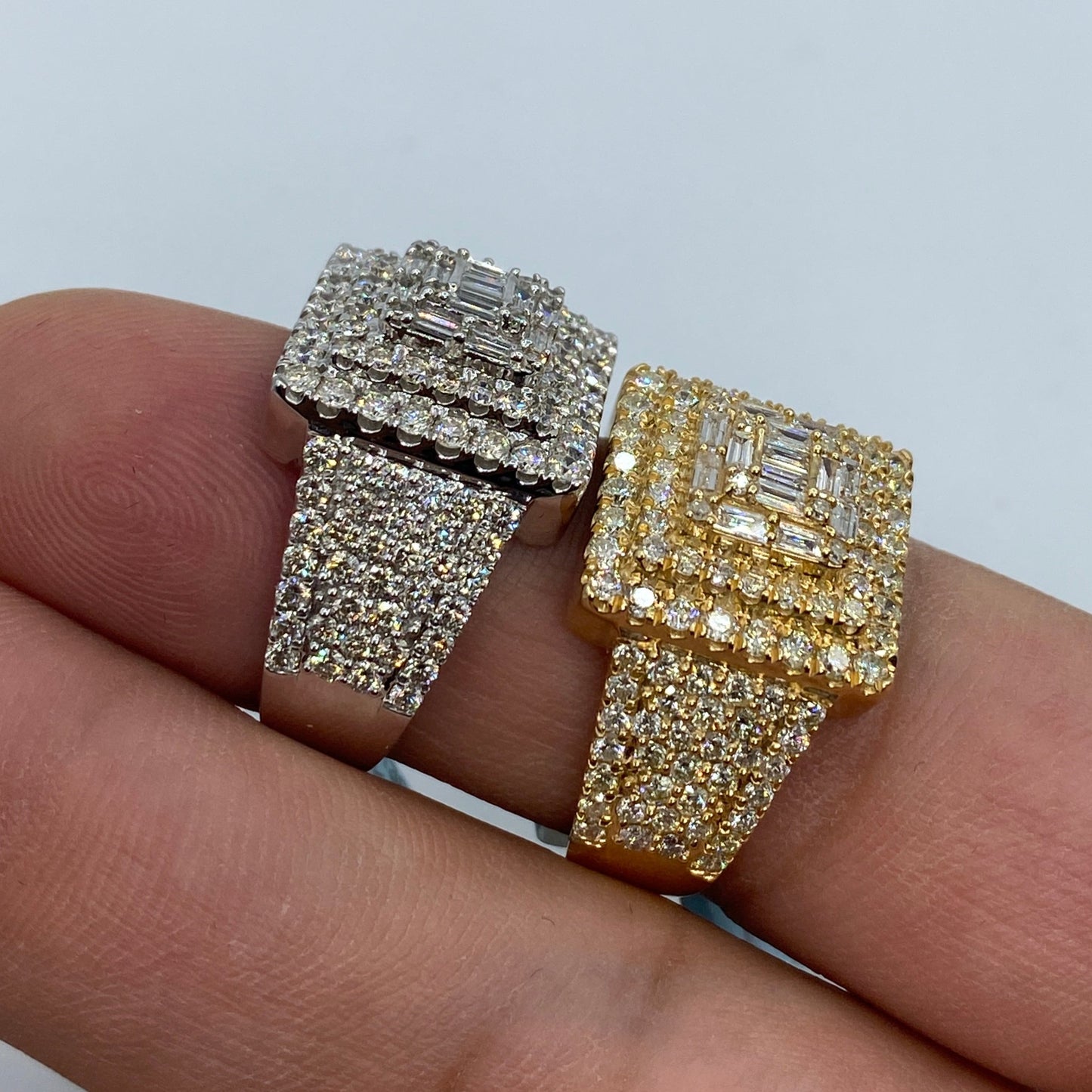 14K Square Diamond Baguette Center Ring