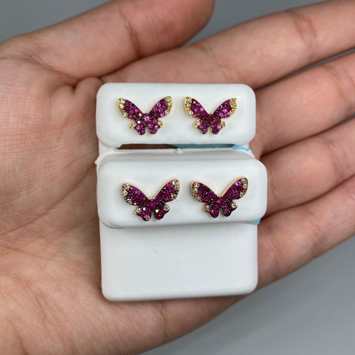 14K Purple Butterfly Diamond Earrings