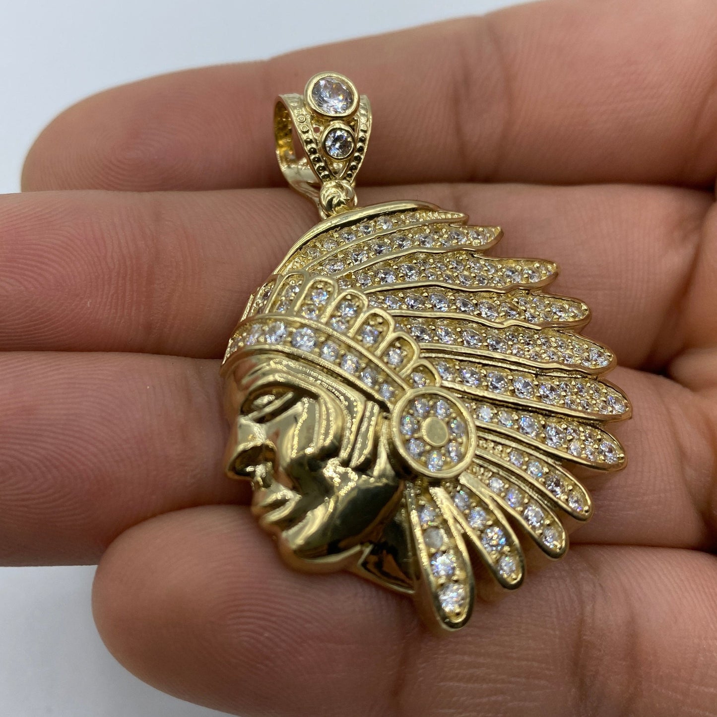 14K Indian Chief Head Pendant