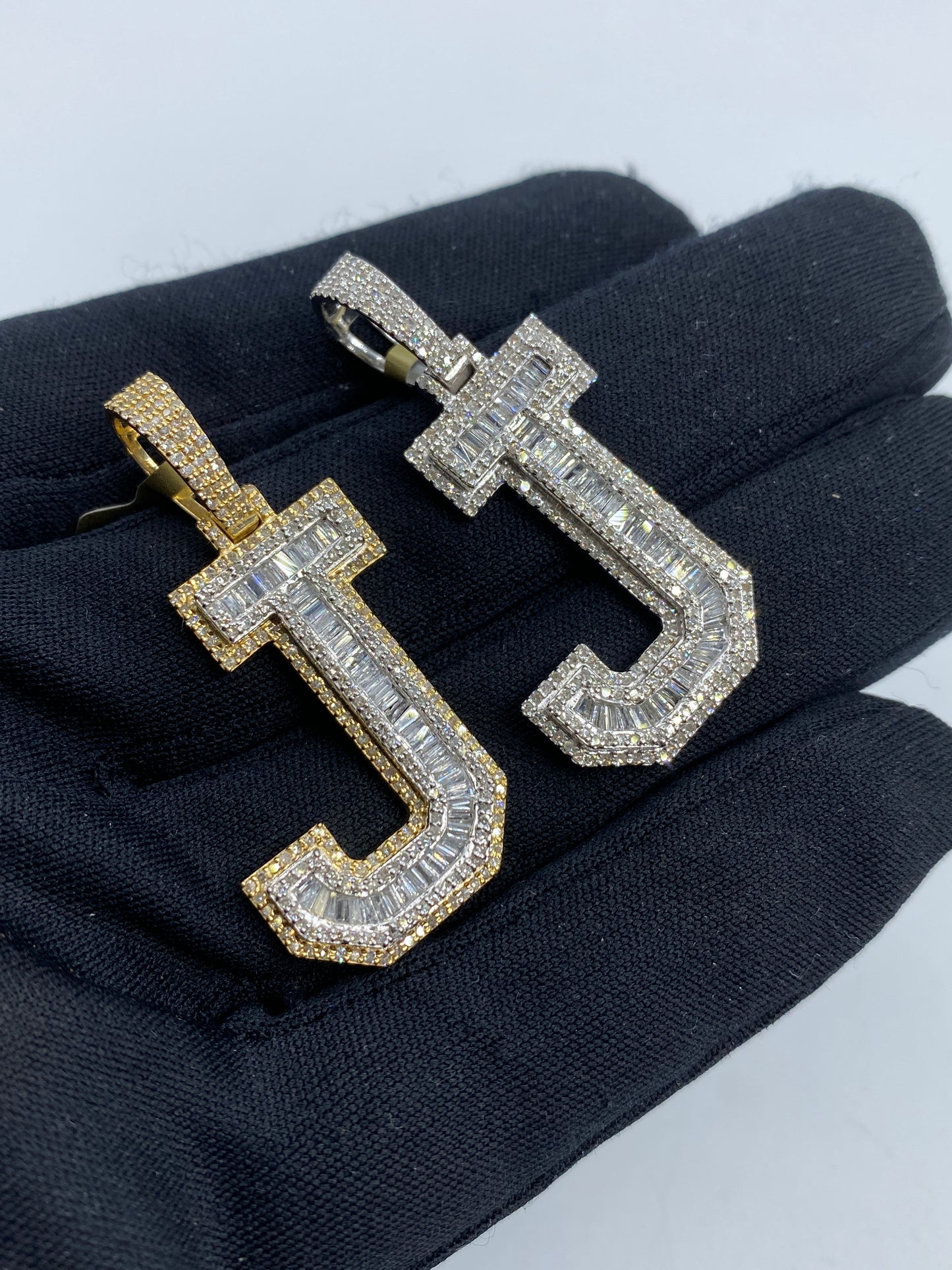 Initial J Diamond Baguette Pendant