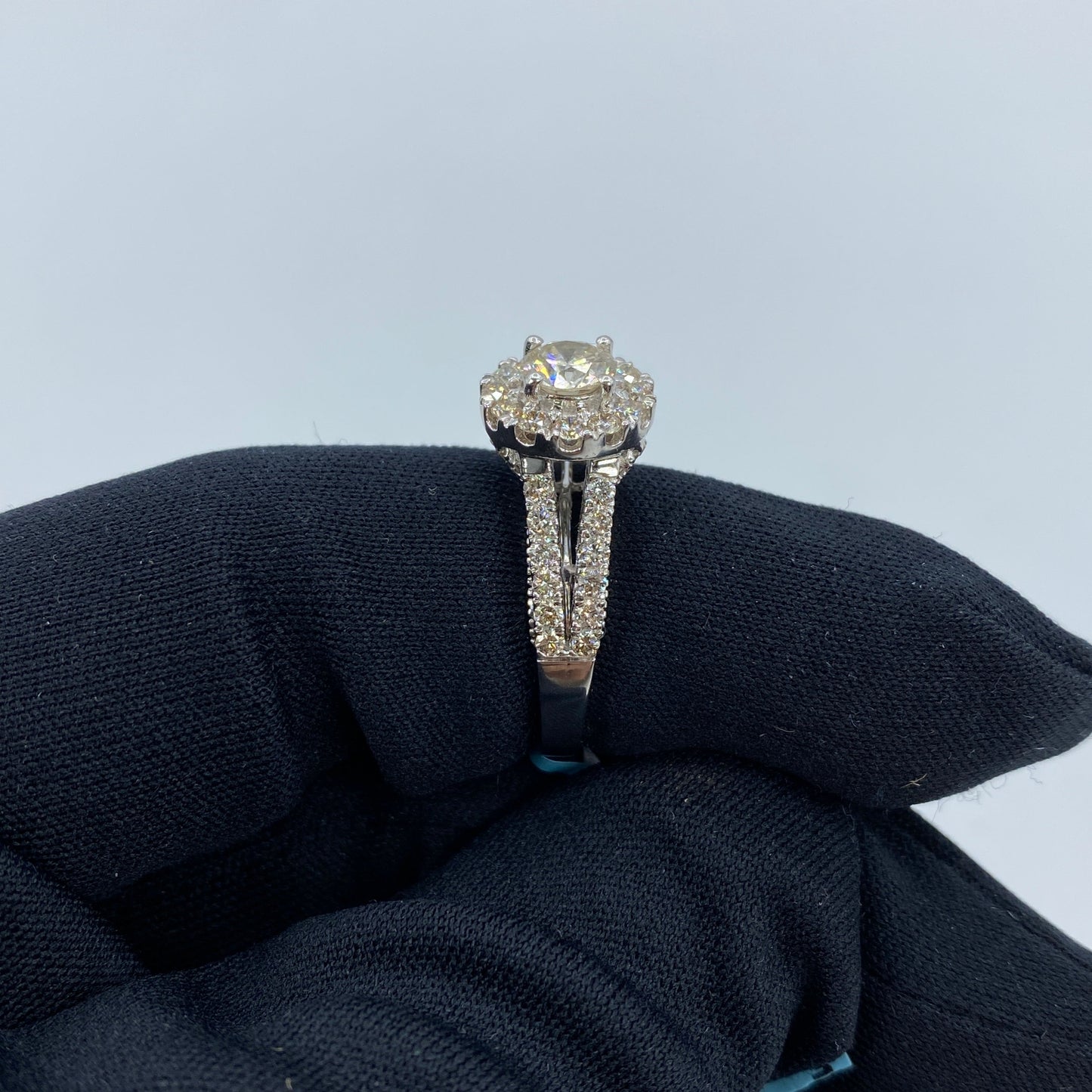 14K Halo Circle with Large Center Stone Diamond Ring