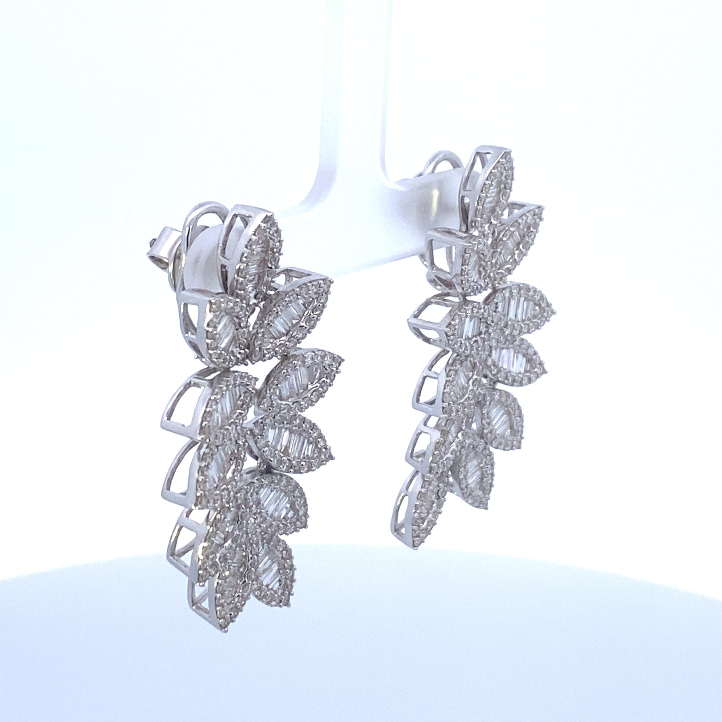 14K Marquise Hanging Diamond Baguette Earrings