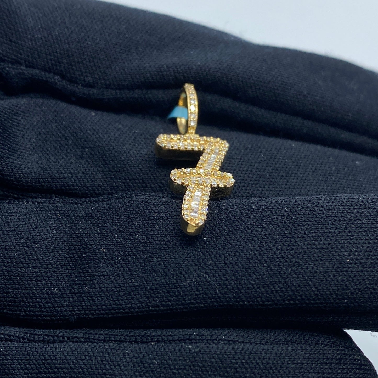 14k Number 7 Diamond Baguette Pendant