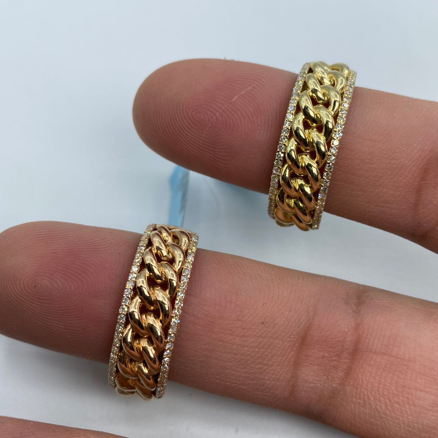 14K Gold 8MM Cuban Link Banded Diamond Ring