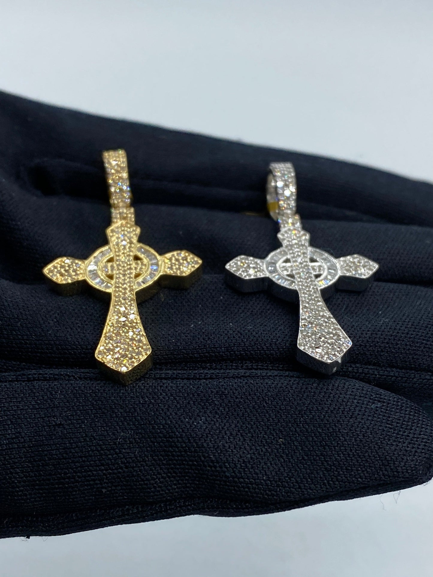 10K Celtic Cross Diamond Baguette Pendant 1.2ct