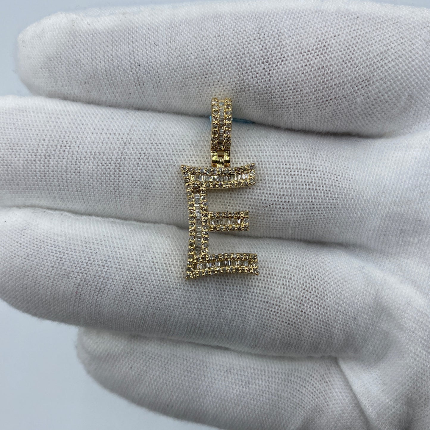 14K Initial E Diamond Baguette Pendant