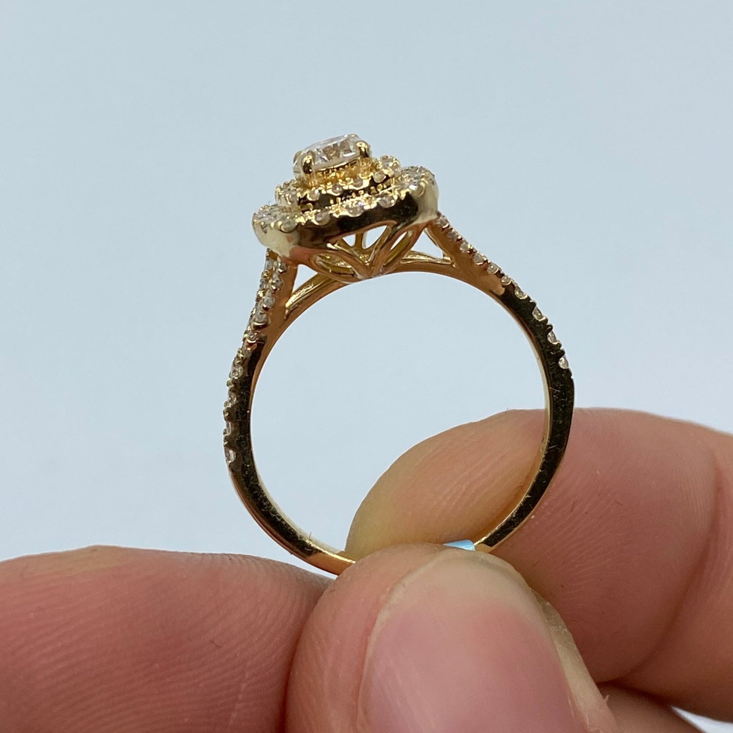 14K Wide Square Large Center Stone Diamond Engagement Ring