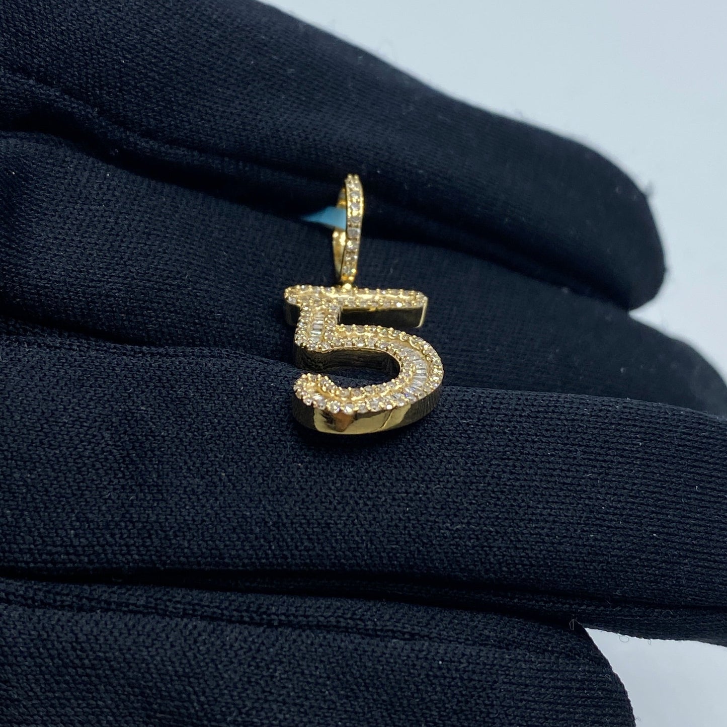 14k Number 5 Diamond Baguette Pendant