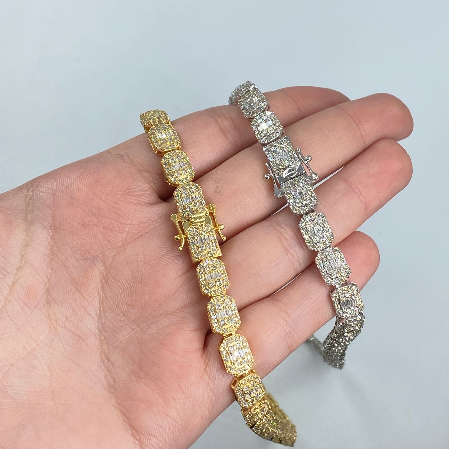 10K 7.5MM Rectangle Diamond Baguette Link Chain 20"