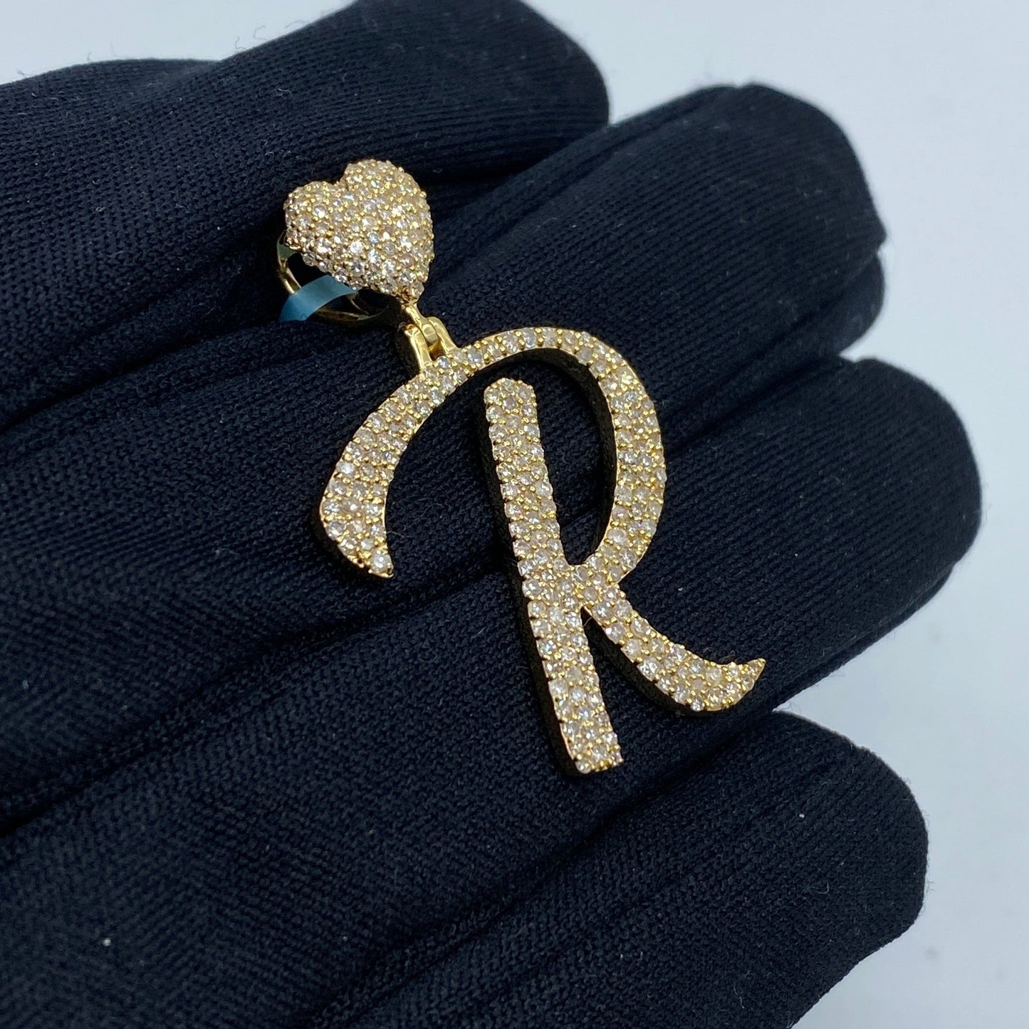 14k Initial R Script Heart Pendant