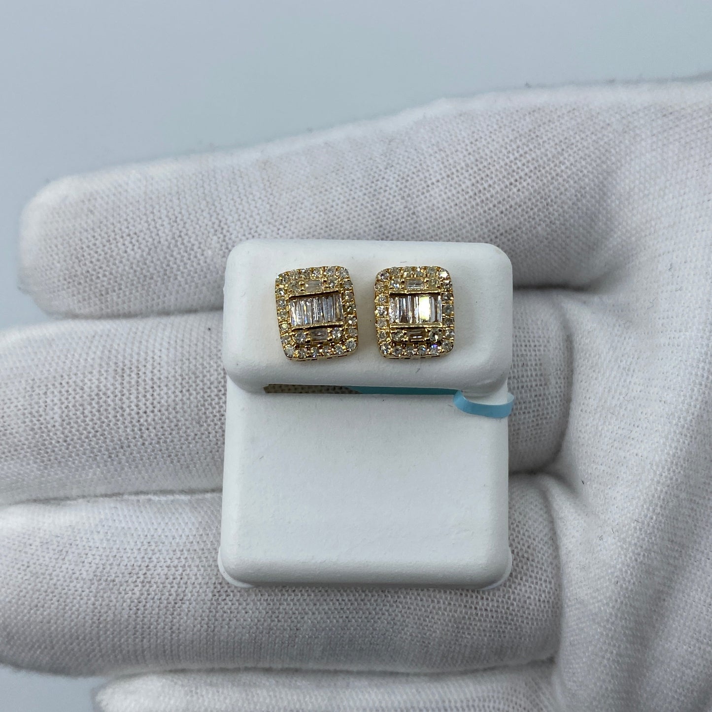 14K Jumbo Rectangle Halo Diamond Baguette Earrings